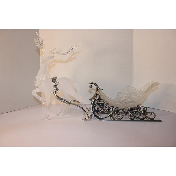 GRANDEUR NOEL GLASS SLEIGH REINDEER FIGURINE 2002 (0) - Picture 1 of 5